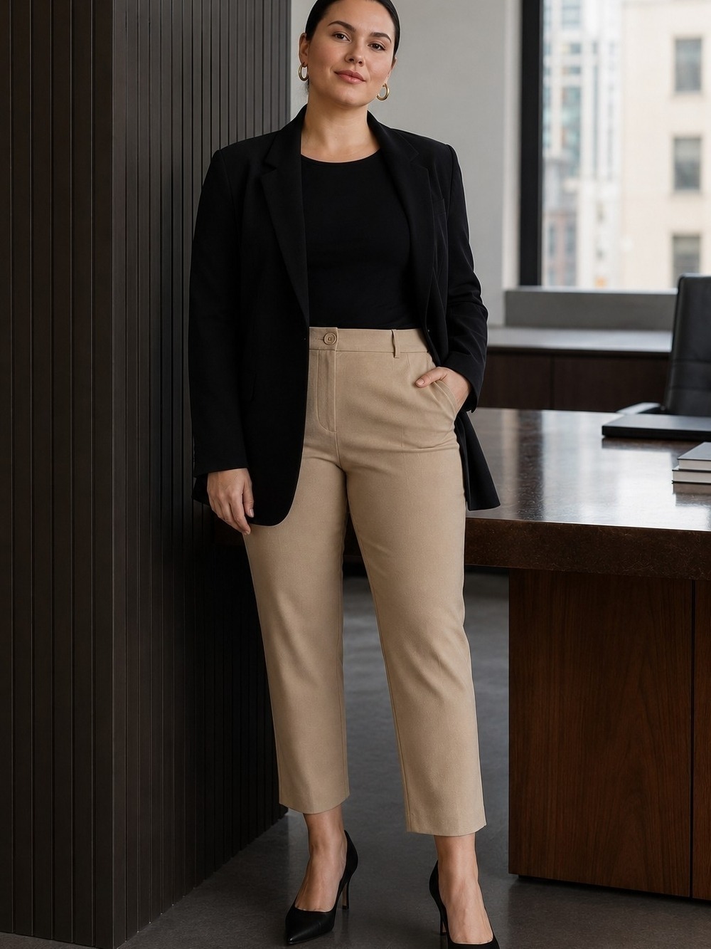 Esprit Tan Cropped Ankle Pants Size 14Plus Stretch Office Minimalist Quierluxury
